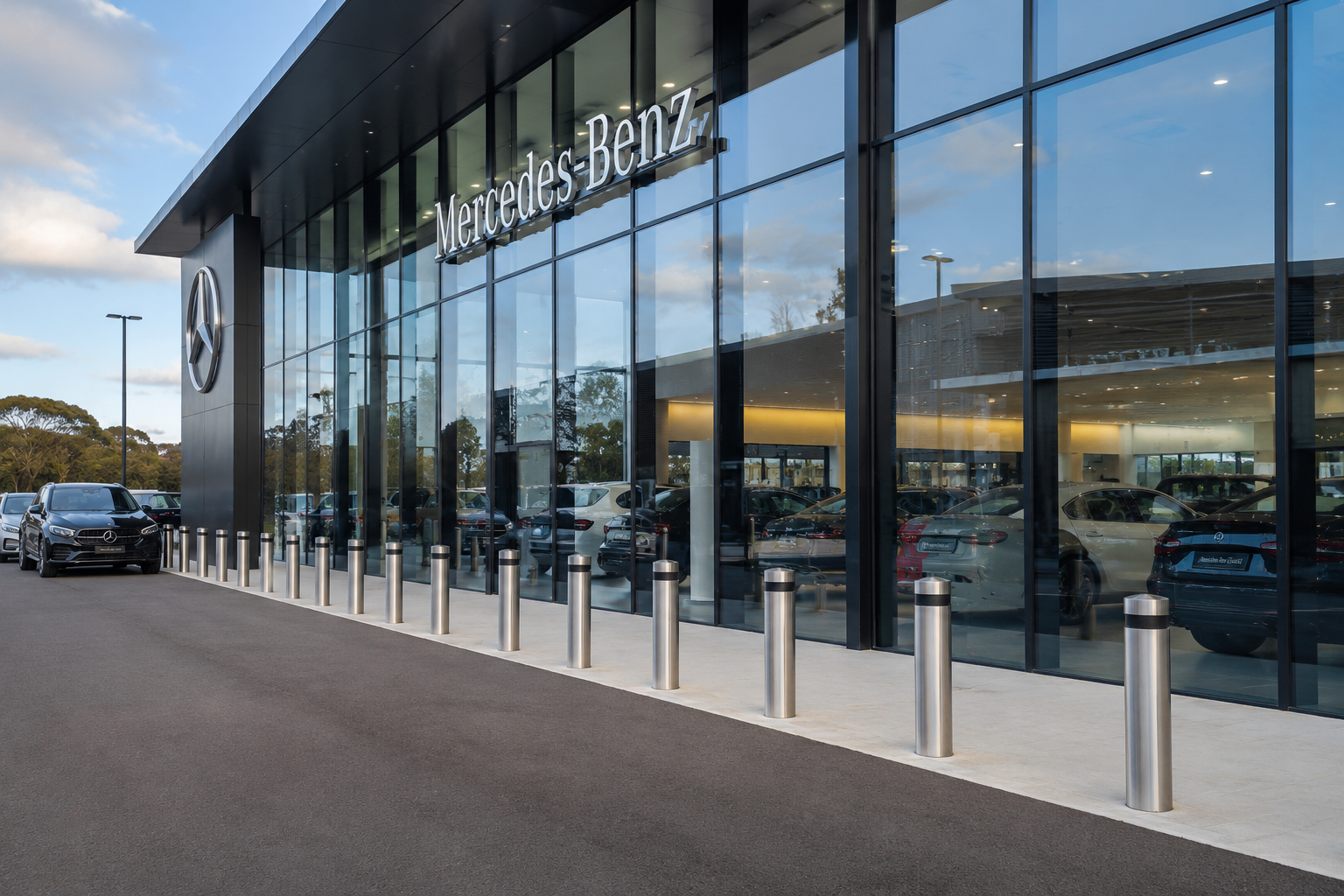 Security bollards for car dealerships