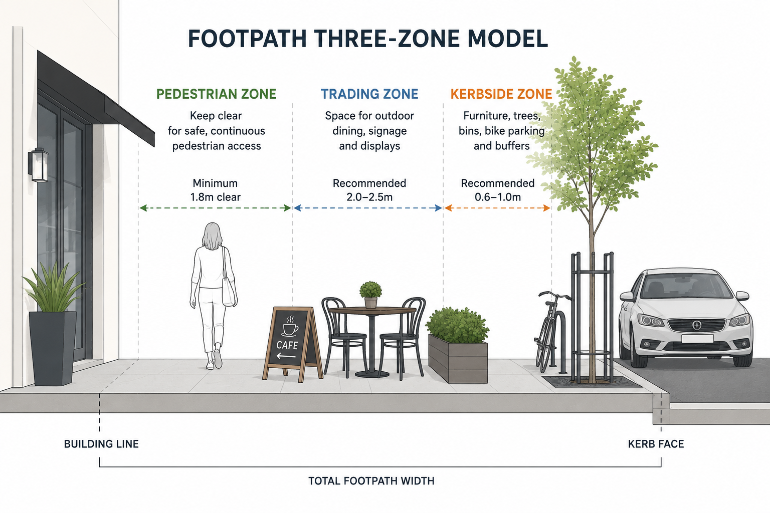 Footpath Three-Zone Model Infographic