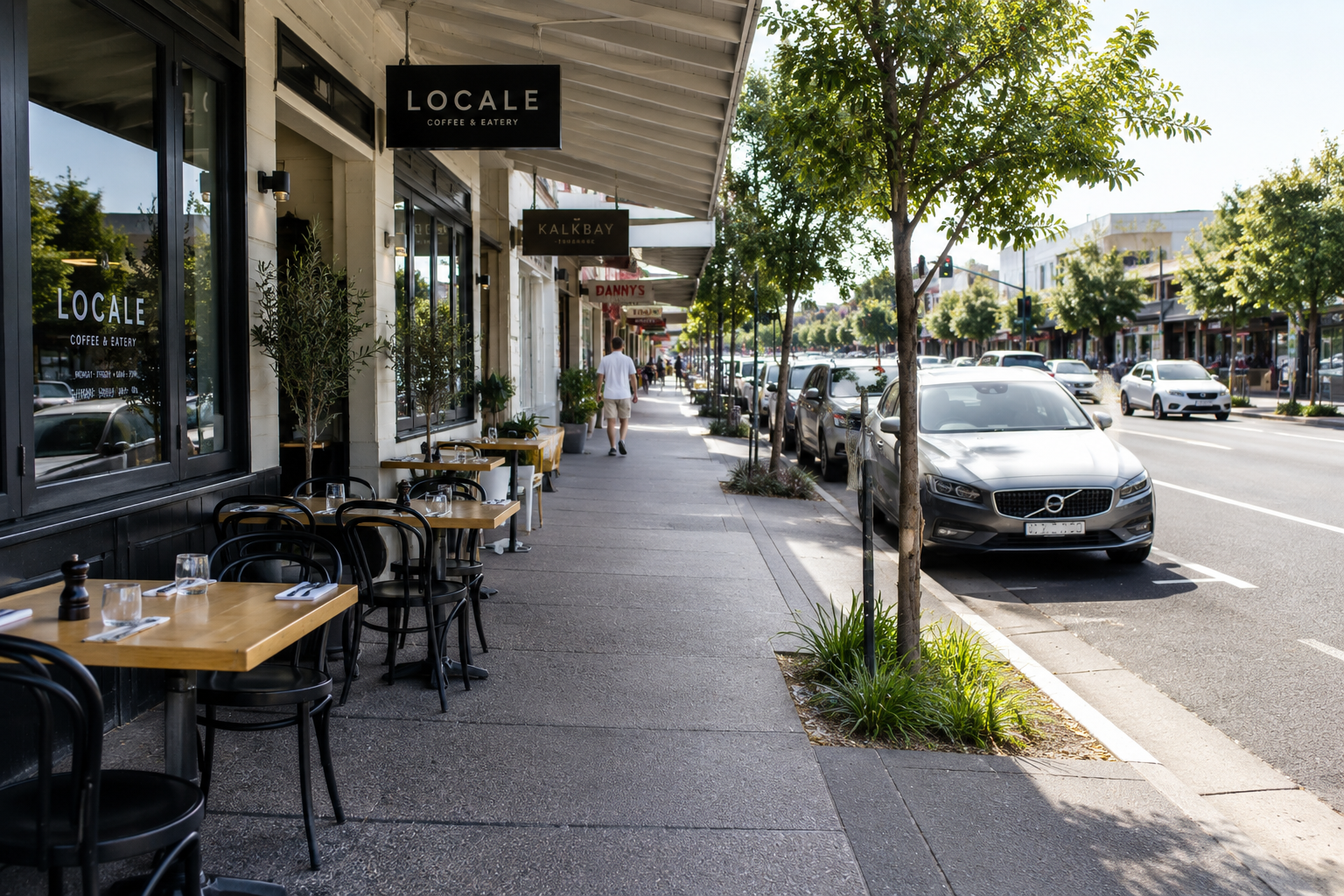 Sunny Locale Café Street Scene